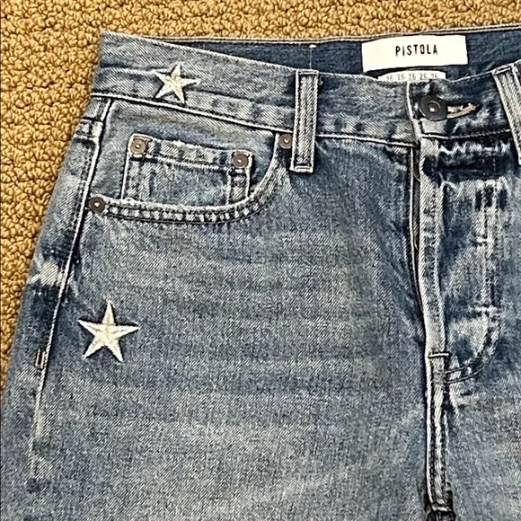 Pistola Charlie High Rise Star Embroidered Straight Leg Jean size 26 Supernova - Picture 3 of 16